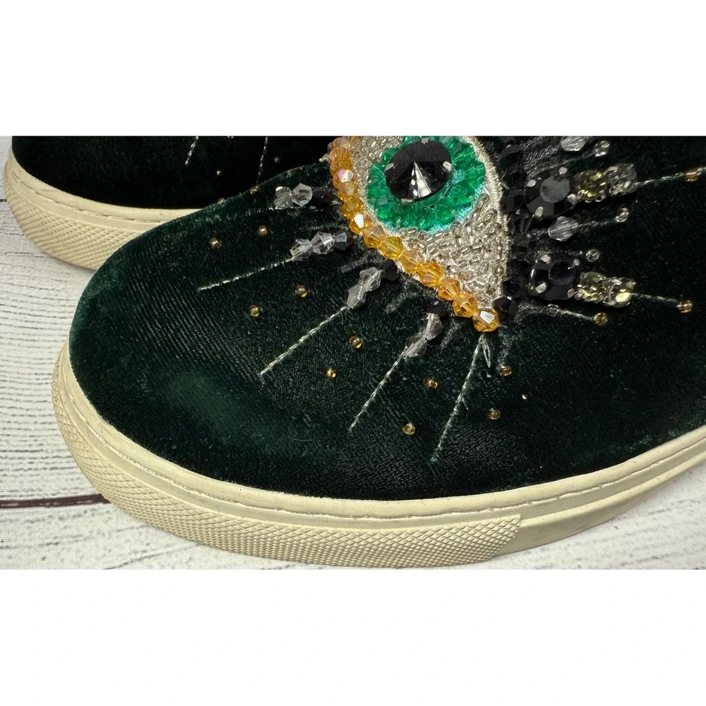 Kurt Geiger London Velvet Embellished‎ Evil Eye Slip On Sneakers Shoes Women